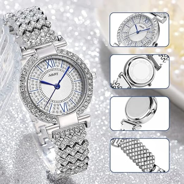 Dameklokke Dame Sliver Diamond Armbåndsur Mote Luksus Analog