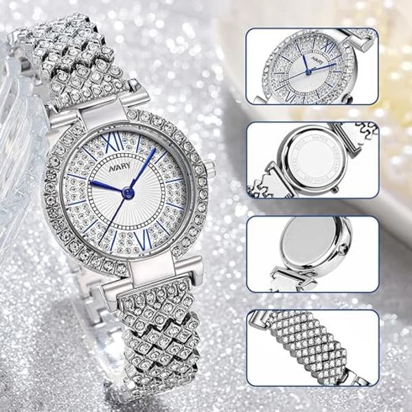 Kvinners klokke damer sølv diamant armbåndsur mote luksus analog