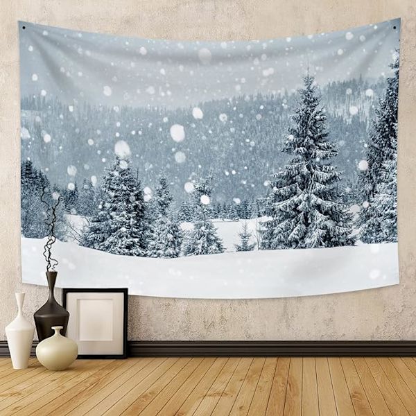 Vinter snö gobeläng julunderland skog bokeh cool snöflinga