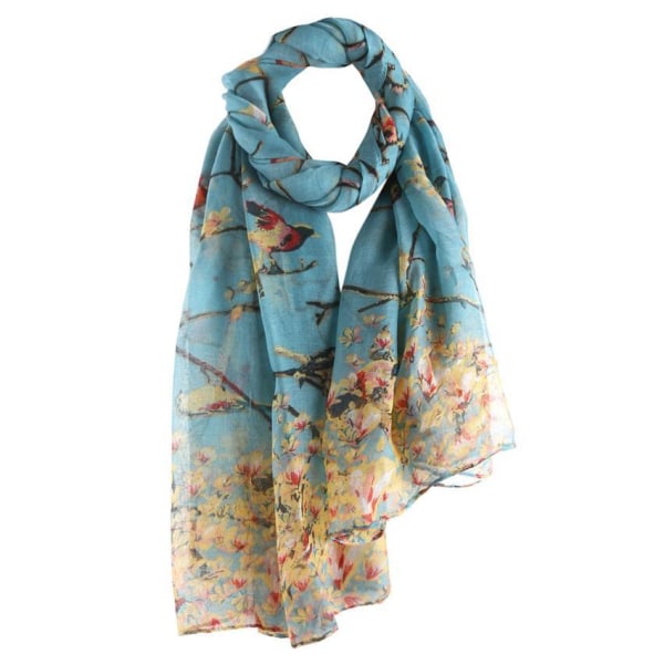 Branch bird print pattern voile scarf sun protection shawl silk scarf