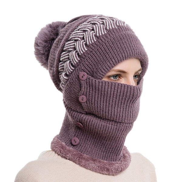 Women's One-Piece Slouchy Fleece Beanie Hats Scarf Mask Warm Winter Kn