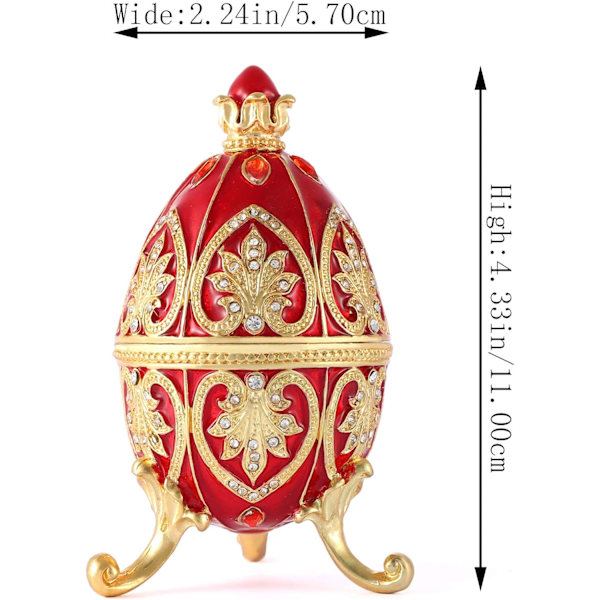 Käsinmaalattu emaloitu punainen Faberge-muna tyylinen koristeellinen korurasia Hin