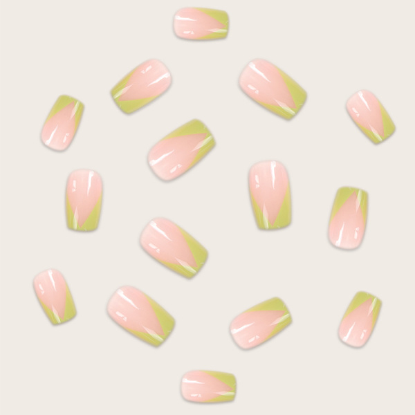 24 gröna kantade nakna färgade diagonala franska stil nagelplåster, avtagbara