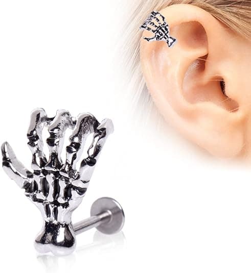 Skelet hånd knogle piercing rustfrit stål torn smykker Retro sort