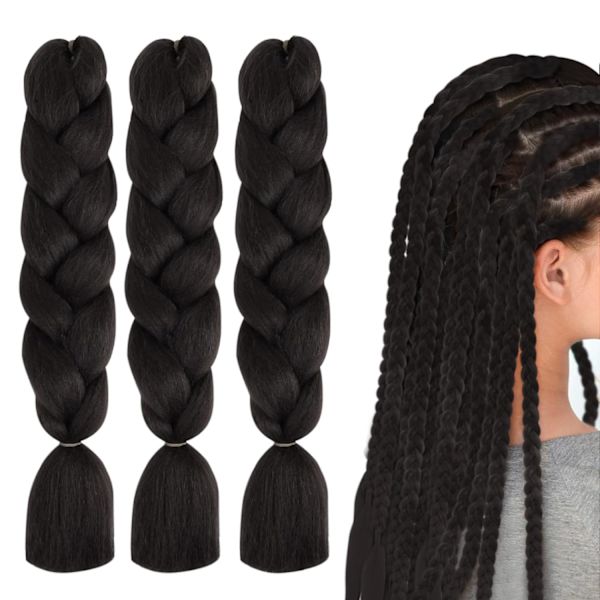 3 st bruna fläthår, 24 tum fläthår extensions, fläthår