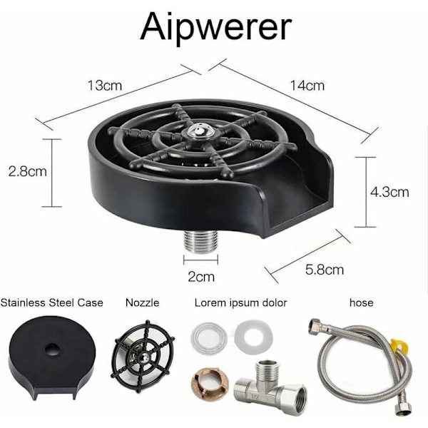 Vask Glass Rinser, Rustfritt Stål Kopp Vasker, Bring T-Joint Og 80cm Slange Automatisk Kopp Vasker Renere