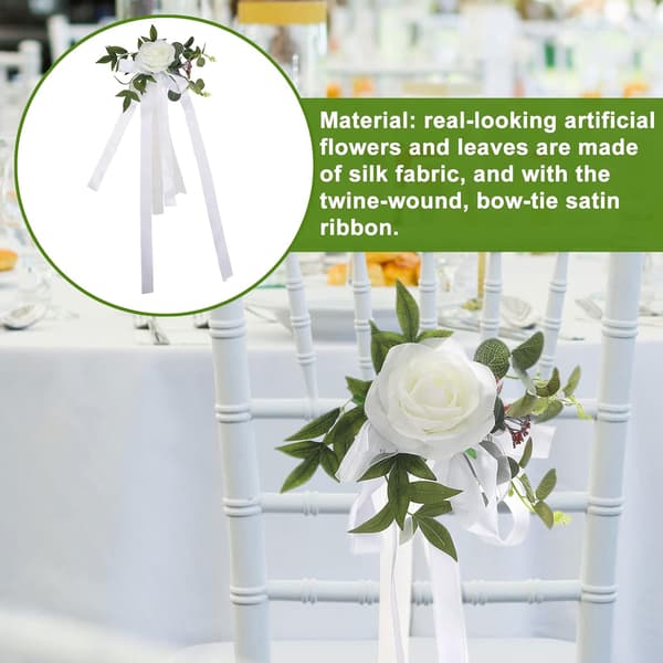 4 st bröllopsdekorationer för stolar, vita rosor, blommor för bröllopsstolar
