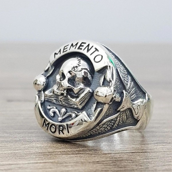 Memento Mori Skull Sterling Silver Ring, størrelse 10