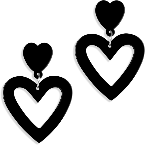 Hjärtformade örhängen, dubbla hjärtformade örhängen, hängsmycke, kärleksförklaring, örhängen för kvinnor, heta örhängen, julklapp, alla hjärtans dag, mors dag, födelsedagspresent, svart