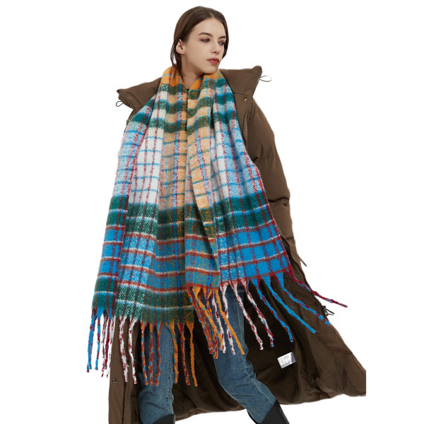 Regnbågsrutig halsduk dam imitation mohair vinterhalsduk tjock varm sjal