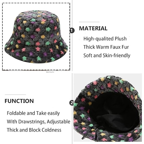 Vinter plysch Bucket Hat för kvinnor Färgglada print Luddiga cap