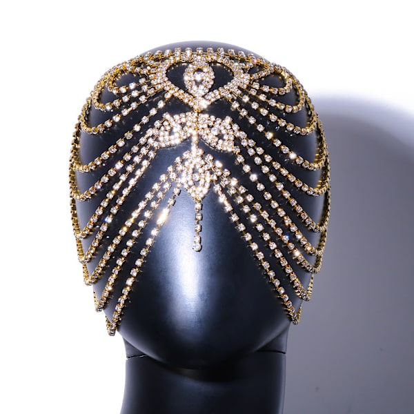 Kristallhuvudkedja Silver Hat Tiara Fest Rhinestone Bezel Peruk Smycken