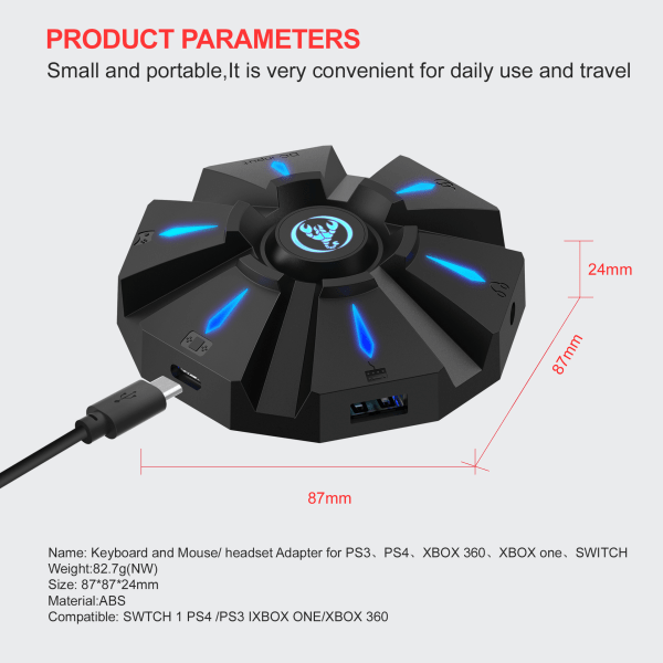 Spelkonsol tangentbord och muskonverter, stödjer PS3 PS4 trådbunden konvertering