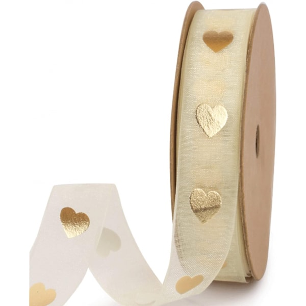 Guld Hjerte Tulle Bånd - Chiffon Bånd, Perfekt til Fødselsdage, Mors Dag, Valentinsdag 1.5cm