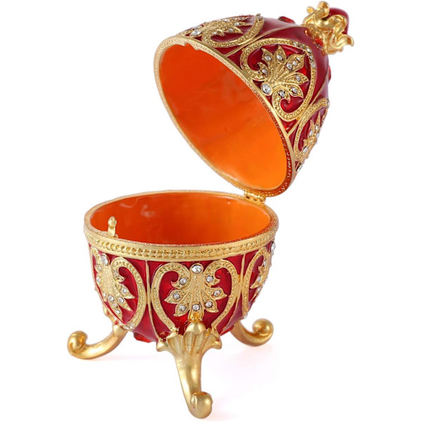Käsinmaalattu emaloitu punainen Faberge-muna tyylinen koristeellinen korurasia Hin
