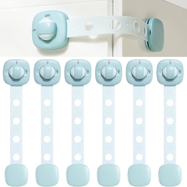 Baby Säkerhetsdörrlås, 6 st Justerbart Baby Closet Lås, Barnsäkerhetslås för Lådor, Skåp, Kylskåp, Barnsäkerhetslås, Blå