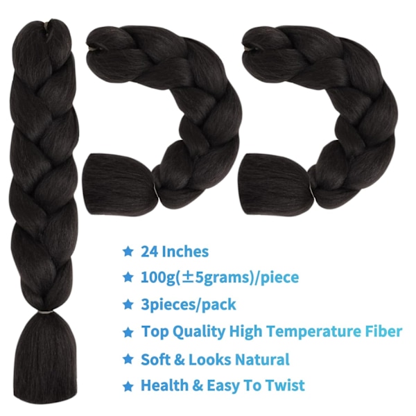 3 st bruna fläthår, 24 tum fläthår extensions, fläthår