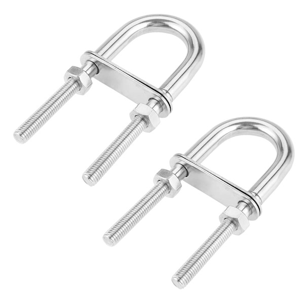 2 kpl M6 x 90 mm hopeoitu ruostumaton teräs U-pultti vastalevyllä ja muttereilla