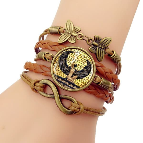 Multilayer Armbånd Læder Håndled Manchet Bangles Kvinder Wrap Armbånd, B