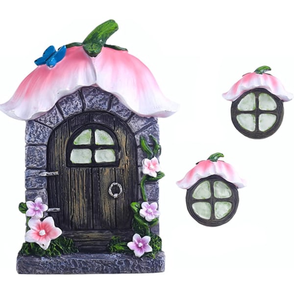 Fairy Garden Door Window Resin Sculpture Yard Art for Outdoor Elf Hous