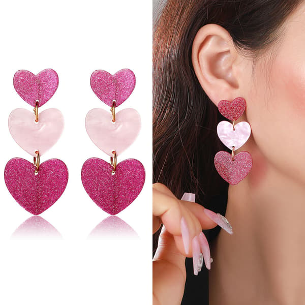 Pink Øreringe til Piger, Hjerte Øreringe Dangle Pink Hjerte Øreringe Røde