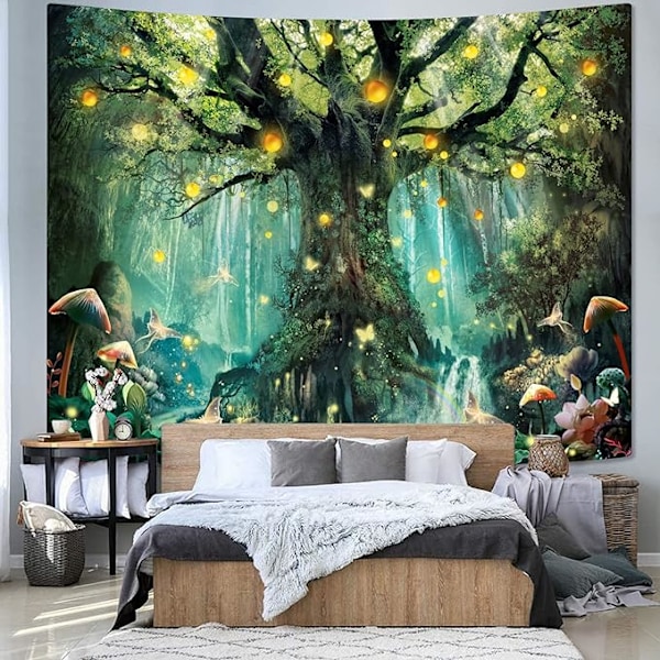 Fantasia Metsä Gobelini Vihreä Keiju Elämänpuu Gobelinit Makuuhuoneeseen Esteettinen Luonto Tapastry Seinävaate (Vihreä, 130*150CM)