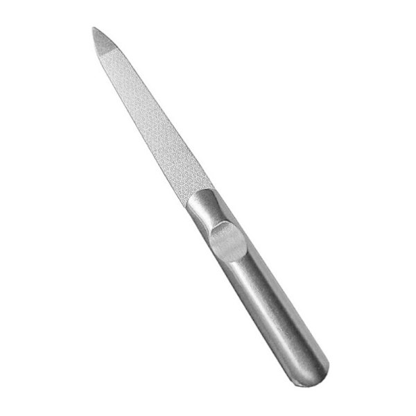 1-pack rostfritt stål dubbelsidig nagelfil metall halkfri fotvårdsverktyg professionell polering släta naglar, tånaglar, nagelvård (silver)