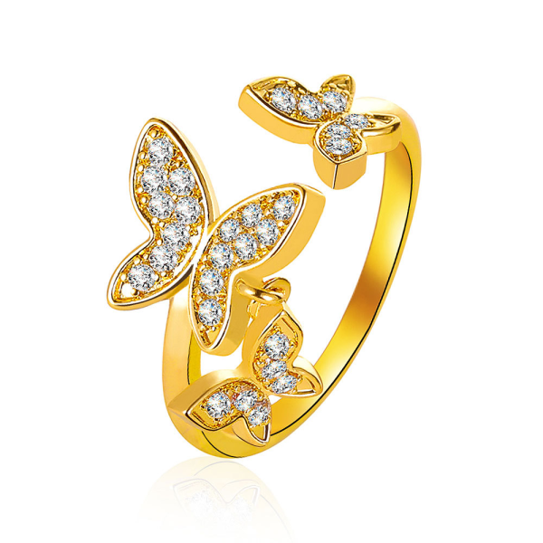 Ny design Ändra storlek på ringar för kvinnor Butterfly Romantic Copper Inlaid
