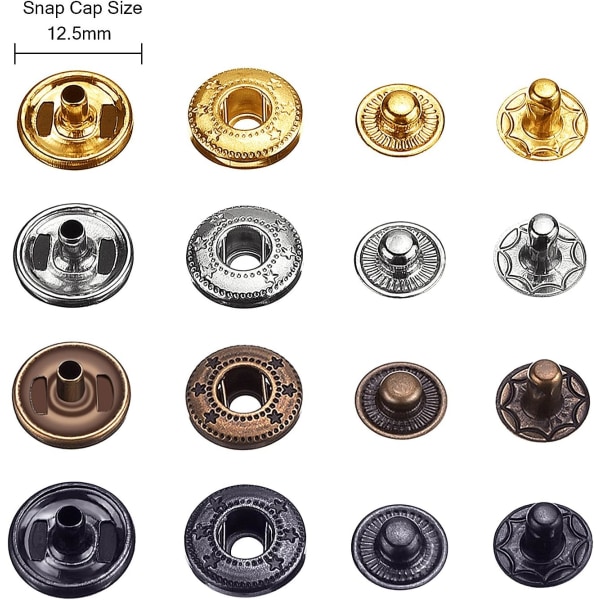 100 Set Snap Fasteners Läder Snaps Knapp Sats Press Studs med 4 Pie