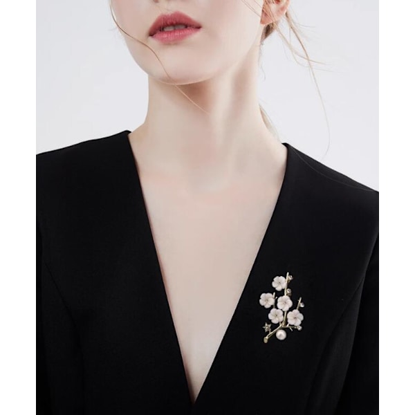 Skal och pärlblomma broscher för kvinnor elegant mode pin röd kristall brosch