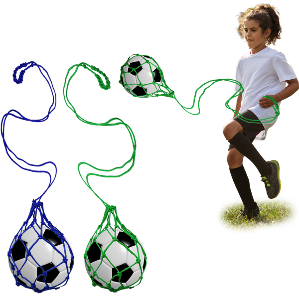 Soccer Kick Trainer Bobble Net Bag Nylon Mesh Pocket Blue Green 2pcs S