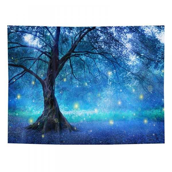 Lyseblå gobelin, mystisk fantasy skov blå natur picnic tæppe strand kunst dekoration til soveværelse stue sovesal, 51,2 x 59,1 tommer, lyseblå