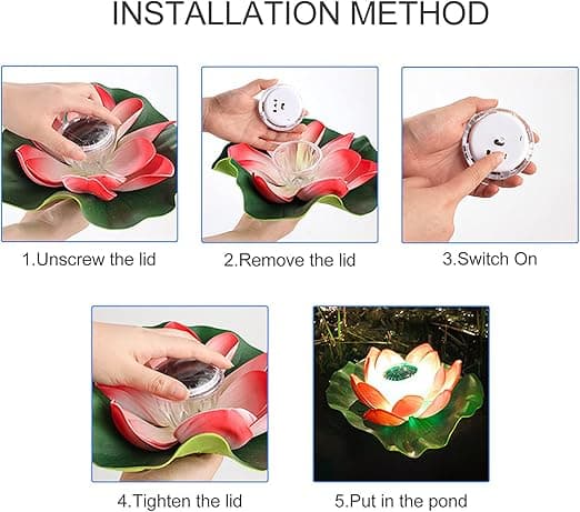 4 stk. Flydende Lotus Lampe til Dam, Solcelle Sensor Lamper, Udendørs Vand