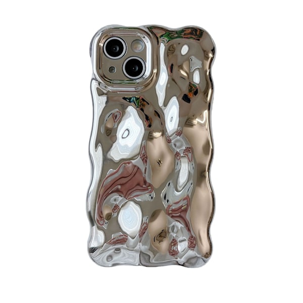Etui til iPhone 14 Pro Max 6,7 tommer, sødt ensfarvet krøllet bølget stødsikkert blødt TPU-buffer etui, slikfarvet vandkrusning 3D silikone ultratyndt smukt etui, ikke-gulnende beskyttelsesdæksel, sølv