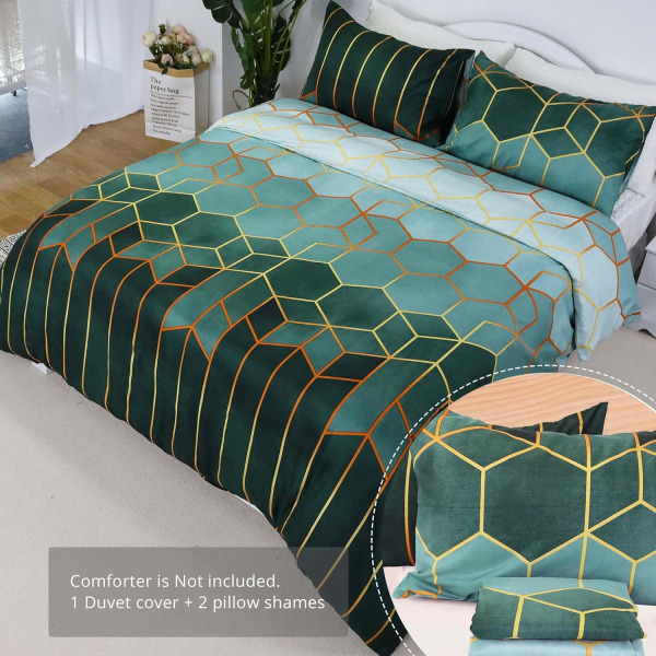 Vihreä Peittosetti Twin, 3PCS Geometrinen Ylellinen Peittosuojus, Gre