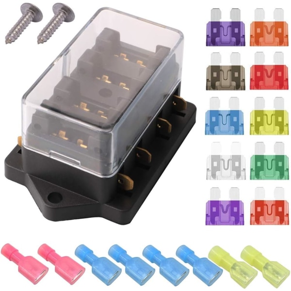 32V 40A 4-vägs standard säkringsbox, vattentät 6,3 mm säkringshållare, med 10