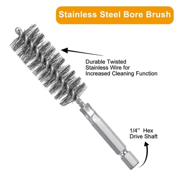 6PCS stålbørste, 8/10/12/15/17/19MM rustfritt stål borebørste sett rørbørste sett