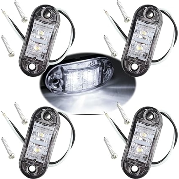 4 kpl valkoista IP65 12V/24V soikeaa LED-sivumerkkivaloa, etu- ja takavalot, Unive