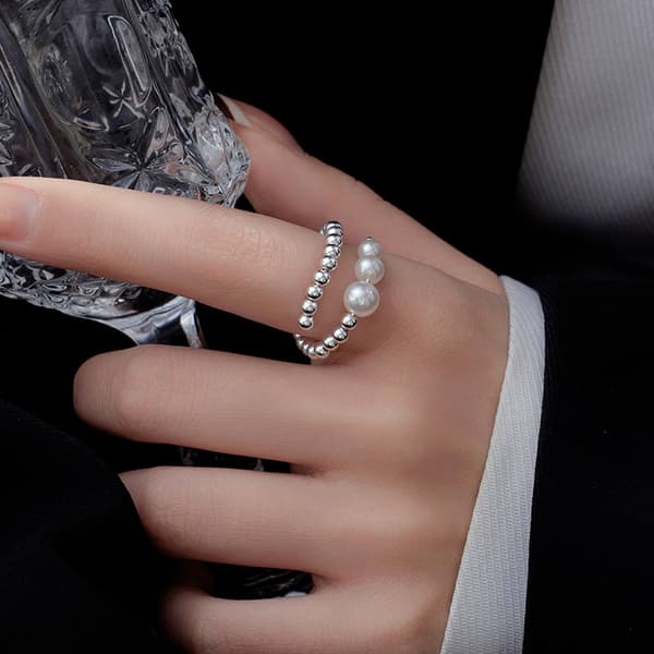 S925 silver rund pärla slät silver ring dammode pärla temperament
