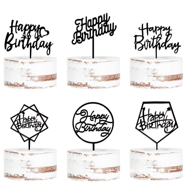 6-pack Happy Birthday Cake Insert (black), Acrylic Cupcake Insert Suit