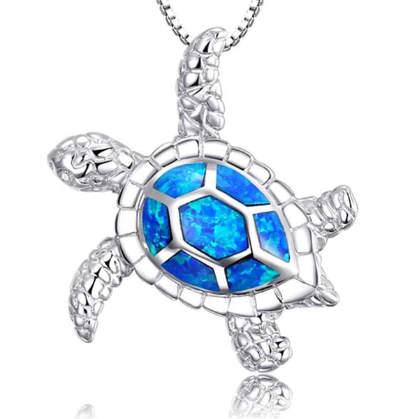 Smykker Havskildpadde Halskæde 925 Sterling Sølv Blå Opal Rustfrit Stål