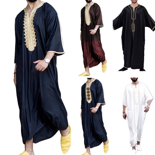 Muslimsk mænd  Mellemøsten Saudi Arab Kaftan Islamisk Abaya Kjole Lang Robe XXL