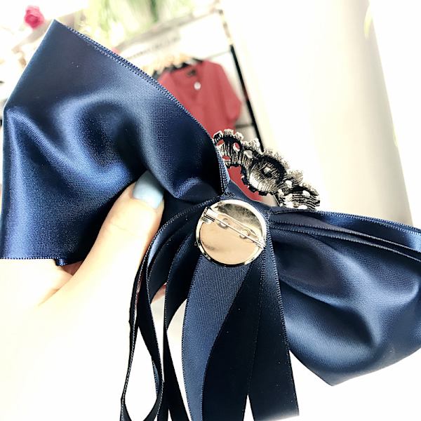 Vintage Crystal Big Bowknot Ribbon Shirt Pre-tied Bow Neck Tie Brooche