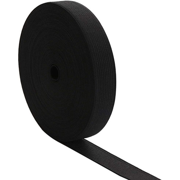 Elastikk til klær - 2,5 cm *20 m - Elastisk - Strikk - Sytilbehør - Flat strikk - Strikket elastikk - Svart - Polyester og lateks