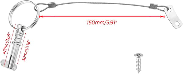 6,3 mm 1/4 tommer hurtigudløserpin med snor til båd Bimini Top Deck