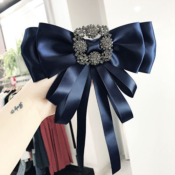Vintage Crystal Big Bowknot Ribbon Shirt Pre-tied Bow Neck Tie Brooche