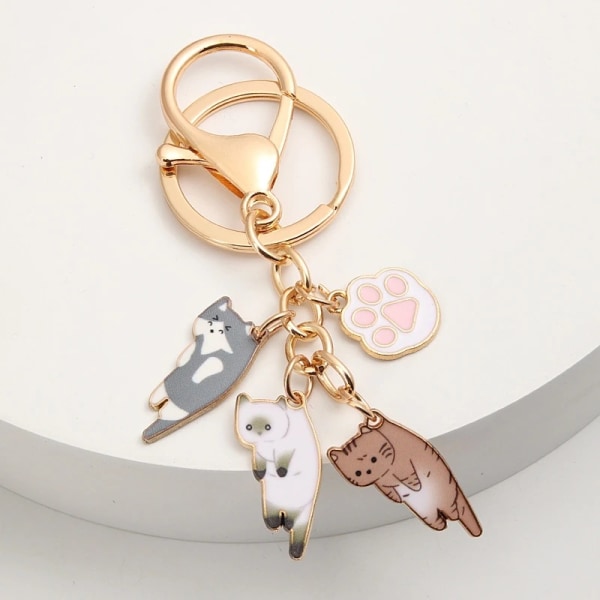 Kawaii kattenøglering kæledyr pote nøglering dyr fodaftryk nøglering DIY fri