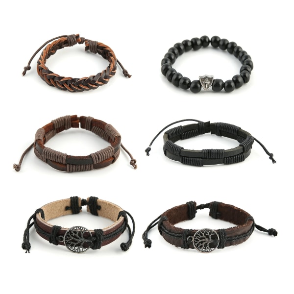 Livets träd Läderflätad armband för män Kvinnors flätade armband Trä