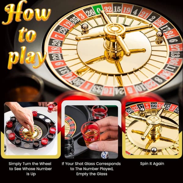 Drickspel Glas Roulette - Drickspel Set (2 bollar och 16 glas