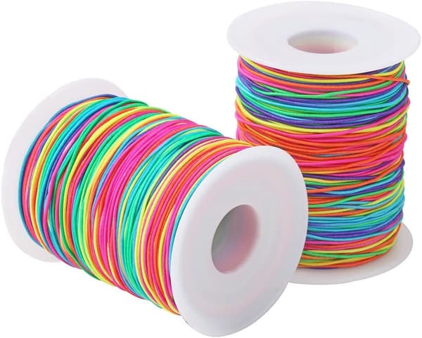 2 ruller 1 mm 100 meter regnbue elastisk snor, farverig elastisk armbånd